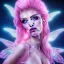 Placeholder: 1 full body shot,masterpiece galactic pink metalic,A portrait of a crystalline fairy,fantasy ,white skinned, sparkling eyes, fluorescent skin,pink makeup, magnificent, majestic, fairy style,long sparkling hair bleu blond, blue eyes, sparkling fluorescent skin, highly intricate, Realistic photography, incredibly detailed, ultra high resolution, 8k, complex 3d render, cinema 4d