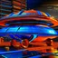 Placeholder: award winning car and driver digital 64k photorealistic image of a futuristic UFO station wagon designed by an unknown alien civilization, only one vehicle per image painted metallic orange traveling at a high rate of speed,the rear with bright blue flame, bilaterally symetrical