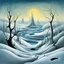 Placeholder: changing into the winter season, surrealism, by Yves Tanguy, by Gerald Scarfe, by Dariusz Klimczak, asymmetric surrealism, expansive, spacey, sharp focus, winterscape, primary cold colors, meander, depth of field.