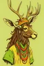 Placeholder: a deer dressed and with the hairstyle of Rastafari in vomic style