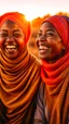 Placeholder: Two African women wearing scarf, laughing while watching the sun fall