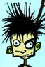 Placeholder: 2d drawing of a stickman, cool with punk hair, x eyes like in hangman, head slightly bended, looking close into camera, smiling,close-up ,3d realistic in colour