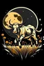 Placeholder: una vaca corriendo por el prado a la noche con la imagen de la luna al estilo de bango