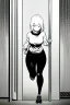 Placeholder: military girl runs fast in a corridor, greyscale