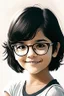 Placeholder: a 9 year old girl which has black short hair up to her shoulders smile white backround orrange glases