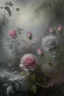 Placeholder: dry pastel, botanical fantasy, unrealistically beautiful fairy-tale landscape, pink-gray rose bush strewn with flowers, ultra-detailed, morning, rain, drops, greenery, magically, clear lines, haze, fog, many details, delicate sensuality, realistic, work of art, super-detail, filigree, foggy haze background, low contrast, surrealism, transparent, delicate pastel tones, backlighting, fantastic, unreal, translucent, glowing, epic fabulous