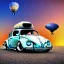 Placeholder: blimp vw-beetle hybrid, retrofuturistic, phototrealism, in flight, one subject,