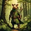 Placeholder: create a full body portrait of a english robin hood pig man , with highly detailed, sharply lined facial features, in the deep forest of Brokilon , finely inked, in rustic colors, 4k in the style of Peter Mohrbacher