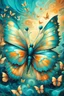 Placeholder: vibrant psychedelic oil painting image, airbrush, 64k, cartoon art image of background TEAL and BEIGE BUTTERFLIES , futurism style
