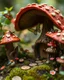 Placeholder: A girl walk in small fairy village mushrooms Houses with tiny fairies butterfly flying around in details photography art