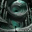 Placeholder: cosmic horror vortex opening up in city, by John Tenniel, surreal, Dark Cyan and gunmetal grey, and dark white,