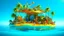 Placeholder: A Vibrant tropical island with people floating inside of a cool refreshing drink