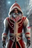 Placeholder: Santa Cruz with long Beard in red assassin Creed clothes, high details, cool 1800 city background,