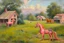 Placeholder: Big pink toy horse.19th painting