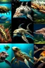 Placeholder: different variations of marine animals montage science book style