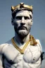 Placeholder: Realistic image, Roman sculpture made in white marble with gold veins, Lionel messi with gold laurel leaves crown, two blue brushes, decorative star on the chest, waist up portrait, marble material, gold ornaments, Baroque style, sun rays background, epic, celestial, cinematic lighting, God lights, 4k resolution, smooth details, soft lighting, unreal engine 5, art station, substance 3d.