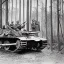 Placeholder: ww1 german tank with soldiers in a forest medieval print black & white