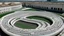 Placeholder: A white racetrack with boosting cars designed in ancient Roman mosaics painted by Zhang Lu
