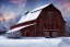 Placeholder: A beautiful barn in December, with snow on the ground