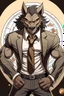 Placeholder: Buff, anthro, wolf, himbo, black fur, gold eyes, wearing a suit, full-body, muscles, strong, muscular,