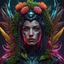 Placeholder: Expressively detailed and intricate 3d rendering of a hyperrealistic: woman, cyberpunk plants and flowers, neon, vines, flying insect, front view, dripping colorful paint, tribalism, gothic, shamanism, cosmic fractals, dystopian, dendritic, artstation: award-winning: professional portrait: atmospheric: commanding: fantastical: clarity: 16k: ultra quality: striking: brilliance: stunning colors: amazing depth