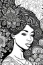 Placeholder: coloring pages for adults, african american woman, in the style of Simple drawing, Thick Lines, 70, Floral background, Black and white, No Shading, --ar 9:16