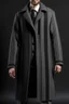 Placeholder: Man's grey long wool coat with embossed black large bars