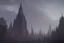 Placeholder: A twisted, dark, cathedral/tower stretching into a cracked sky