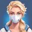 Placeholder: A channel with blonde hair, wearing a white mask and blue eyes, and appears like a YouTuber in a cartoon style. Banner girl