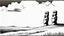 Placeholder: moai, manga, monochrome, black background, sketch, simple, maximum quality, broken hinge, barely functioning, centered on frame, far view, in the middle of a grassy hill, white sky with cumulonimbus