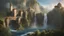 Placeholder: a waterfall falling upon a medieval city at the end of a steep, narrow, 3.000 feet tall ravine. a masterpiece, fantasy concept art, dynamic lighting, hyperdetailed, intricately detailed, deep color, Unreal Engine, volumetric lighting, Epic cinematic brilliant stunning intricate meticulously detailed dramatic atmospheric maximalist digital matte painting