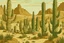 Placeholder: A tan sandy desert with cactuses designed in Bayeux tapestry painted by Jeffrey Kolker