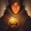 Placeholder: Insanly detailed portrait of a "Dungons and dragons, twilight cleric", holding aloft a glowing D20,bluish gold light emanating from D20, hyperrealism,unreal engine,cinamatic lighting,post processing