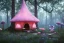 Placeholder: a cute fairy house pink and blue in the forest, spring time, mushrooms, 8k, flickering light, centered, high-quality, fine-detail, digital art, detailed matte, volumetric lighting, illustration, 3D octane render