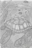 Placeholder: coloring book page of a magical turtle, monochrome, black and white, sharp, sketch drawing