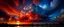 Placeholder: In this unique moment painted by the sky, a captivating image emerges of clouds and fire playing together in a magnificent artistic display. The sky is adorned with clouds scattered in various hues, ranging from shades of white and gray to vibrant blue. The clouds reflect a rich and detailed pattern, where light and shadow harmonize in the sky to create a three-dimensional effect that adds depth to the scene. The soft texture of the clouds intertwines, telling a story of winds that color them.