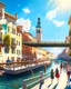 Placeholder: Arte digital fotorrealista de Venecia canal puente peatonal gente cielo soleado obra de arte 4k