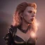 Placeholder: Scarlett Johansson as evil queen in black leather gown, cleavage, angry, stern look unreal 5, octane render,cinema4d, dynamic lighting, dramatic lighting, 4k, redshift render, highly detailed, hyper realistic, in space