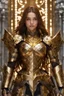 Placeholder: Photography,girl,full body,looking front view,brown long hair, mechanical,delicate gold,silver metalic parts, golden parts, intricate armor, detailed part,Movie Still