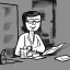 Placeholder: A cartoon woman at work