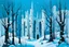 Placeholder: A cyan castle in a winter forest with falling snowflakes painted by Stuart Davis