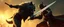 Placeholder: werewolf vs vampire cyberpunk action scene, acrobatic dodge, cape harlekin, morning , scimitar