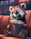 Placeholder: Cute small humanoid red panda sitting in a movie theater eating popcorn watching a movie, unreal engine, volumetric, warm indoor lighting, artstation, detailed, digital painting, cinematic, character design by hayao miyazaki, unreal 5, daz, hyperrealistic, octane renderer, arnold renderer, 8k, matte