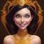 Placeholder: Disney Portrait of a Golden Princess, dark hair, sharp dark eyes, bright blue lighting, sarcastic smile, sharp focus hair.