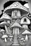 Placeholder: MANDELA STYLE .Mushroom houses Coloring Book for Adults and Kids, Instant Download, Grayscale Coloring Book