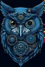 Placeholder: Portrait of an owl, steampunk, indigo blue, colorful, illustration, highly detailed, simple, smooth, and clean vector, no jagged lines, vector art, smooth, made all with grey colored gears inspired by future technology