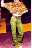 Placeholder: year 1996 denim fashion. Loose, baggy, low waist Combat pants and t-shirt. Colors: denim blue, blue, purple, cream, khaki, light green, lilac, plum, orange, terracotta, red, light yellow, lion yellow, pink, dark blue, beige. leopard, Cheetah . Latex in small part. Kylie Minogue, Tyra Banks,Julia Roberts. leg warmer. Cargo pants.