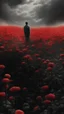 Placeholder: Bosch nightmares paining style Title:a field of poppies all colored in black and white, on red rose standing in the middle , 8k artistic photography, photorealistic concept art, soft natural volumetric cinematic perfect light, chiaroscuro, award-winning photograph, masterpiece, oil on canvas, Raphael, Caravaggio, Greg Rutkowski, people, beksinski, Giger
