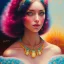 Placeholder: iv_a painting of a young woman, figurative art, an acrylic detailed painting,art style by Harumi Hironaka, turquoise pink and yellow, james terrell art, trending on artstation, soft lines,intricate art by bastien lecouffe deharme and greg rutkowski