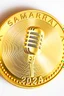 Placeholder: view of word , SAM , SAMARRAI 2024 on the edge on the gold coin ,with picture of a microphone , in the middle of the coin.